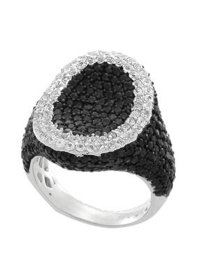 Black Spinel & White Topaz Vintage-Inspired size 7 Ring